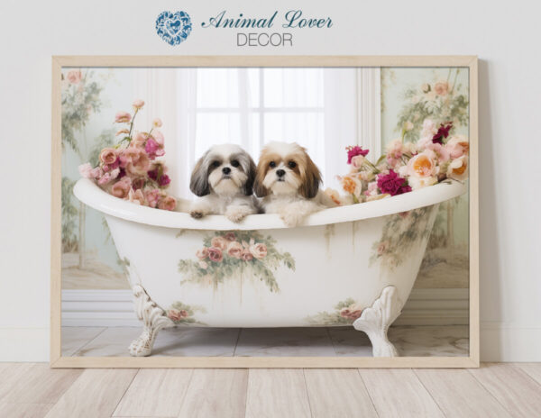 Shih Tzu in a Bathtub, INSTANT DOWNLOADS, Shih Tzu Wall Art, Bathroom Dog Art, Bathroom Decor, Dog Art