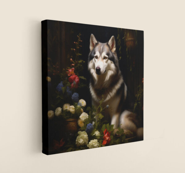 Siberian Husky Square CANVAS ART Dark Cottagecore Dog Canvas Art, Artful Canvas Art, Dog Art Gift, Siberian Husky