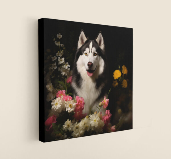 Siberian Husky Square CANVAS ART Dark Cottagecore Dog Canvas Art, Artful Canvas Art, Dog Art Gift, Siberian Husky