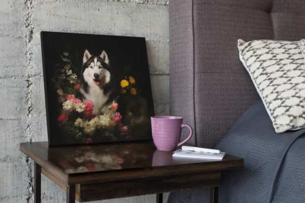 Siberian Husky Square CANVAS ART Dark Cottagecore Dog Canvas Art, Artful Canvas Art, Dog Art Gift, Siberian Husky - Image 4