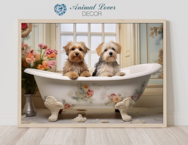 Terriers in a Bathtub, INSTANT DOWNLOADS, Terriers Wall Art, Bathroom Dog Art, Bathroom Decor, Dog Art