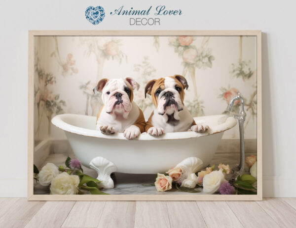 Bulldog Puppies in a Bathtub, INSTANT DOWNLOADS, Bulldog Puppies Wall Art, Bathroom Dog Art, Bathroom Decor, Dog Art