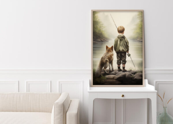 Boy and Dog Wall Art, Nursery Art