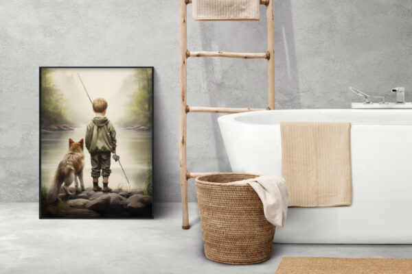 Boy and Dog Wall Art, Nursery Art