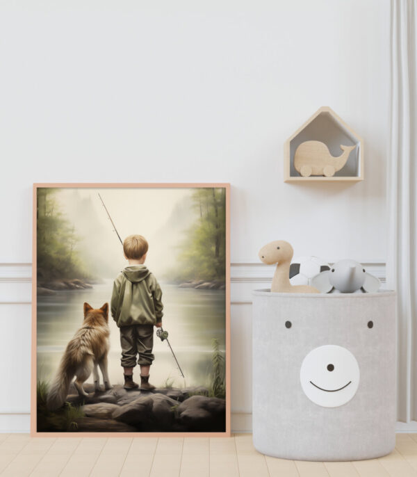 Boy and Dog Wall Art, Nursery Art