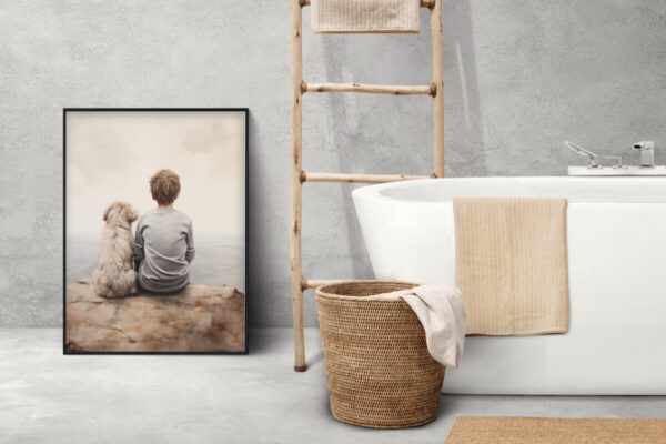 Boy and Dog Wall Art, Nursery Art