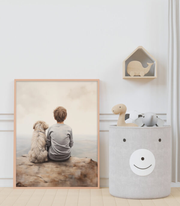 Boy and Dog Wall Art, Nursery Art