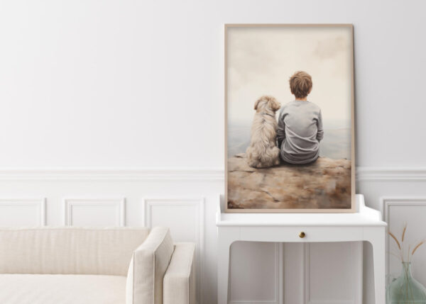 Boy and Dog Wall Art, Nursery Art