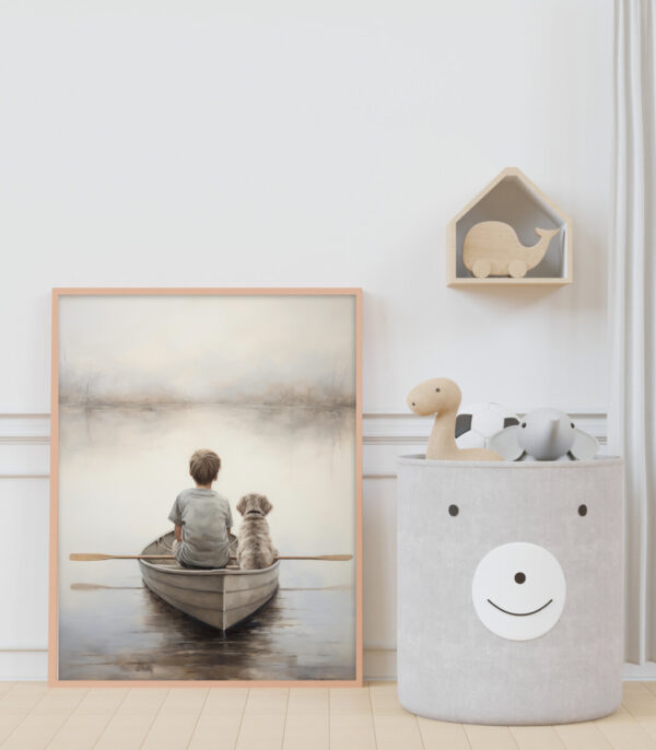 Boy and Dog Wall Art, Nursery Art