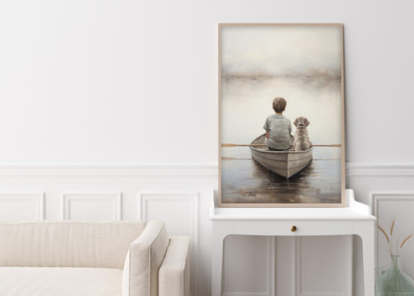 Boy and Dog Wall Art, Nursery Art