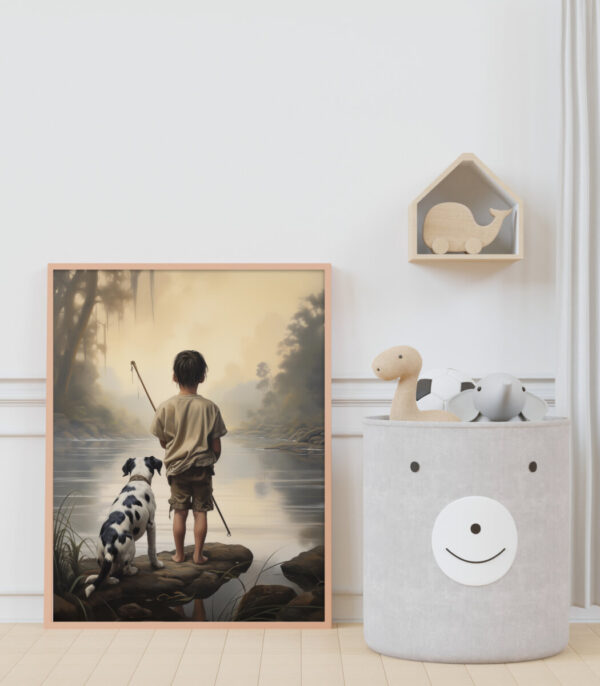 Boy and Dog Wall Art, Nursery Art