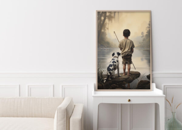 Boy and Dog Wall Art, Nursery Art