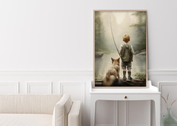 Boy and Dog Wall Art, Nursery Art