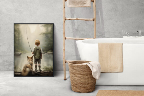 Boy and Dog Wall Art, Nursery Art