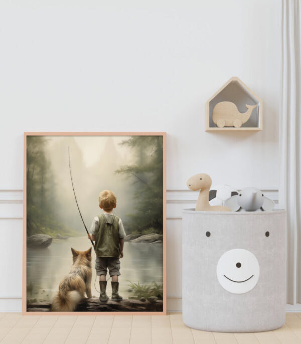 Boy and Dog Wall Art, Nursery Art