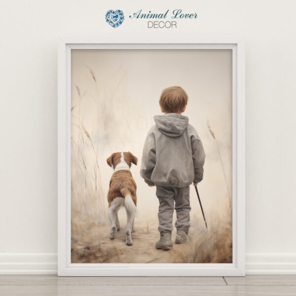 Boy and Dog Wall Art, Nursery Art