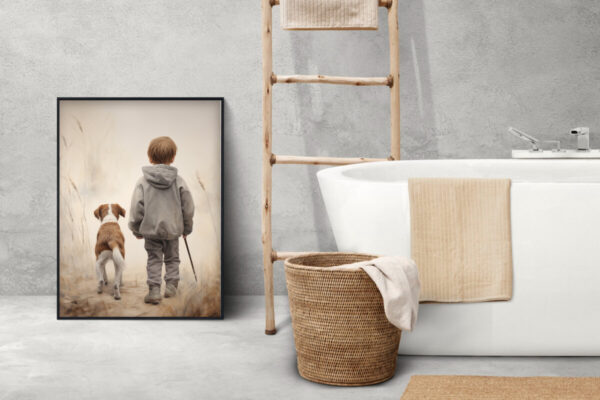 Boy and Dog Wall Art, Nursery Art