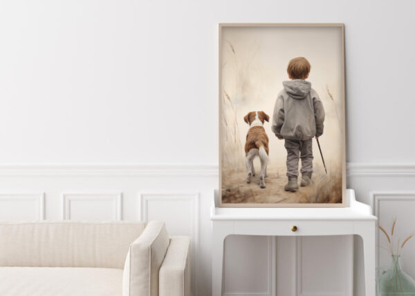 Boy and Dog Wall Art, Nursery Art