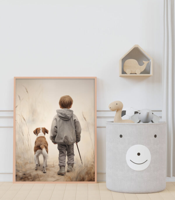 Boy and Dog Wall Art, Nursery Art