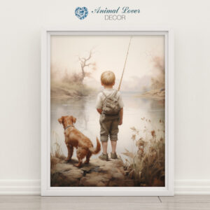 Boy and Dog Wall Art, Nursery Art