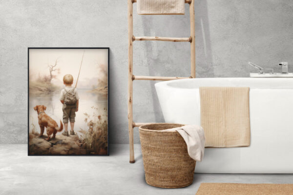 Boy and Dog Wall Art, Nursery Art