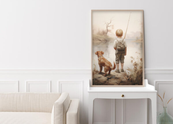 Boy and Dog Wall Art, Nursery Art