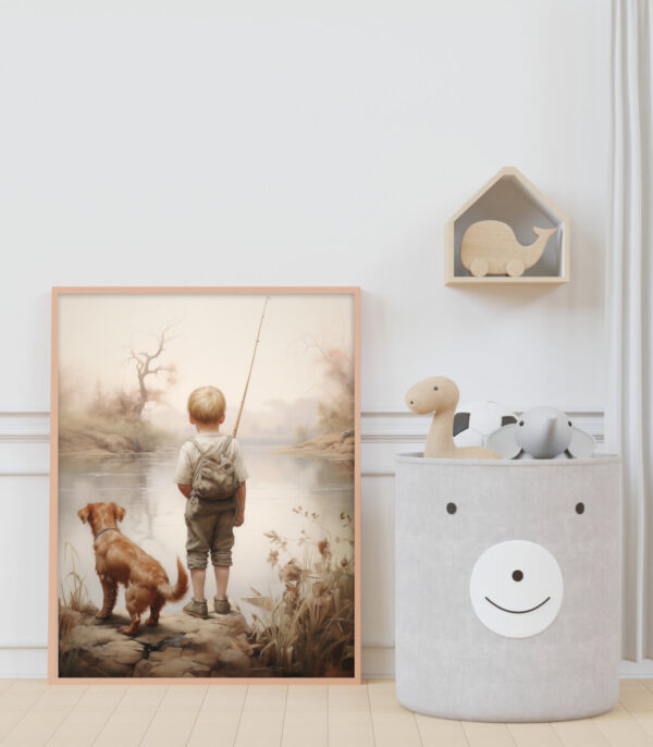 Boy and Dog Wall Art, Nursery Art