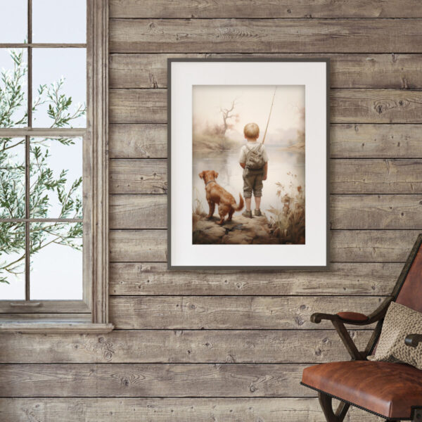 Boy and Dog Wall Art, Nursery Art