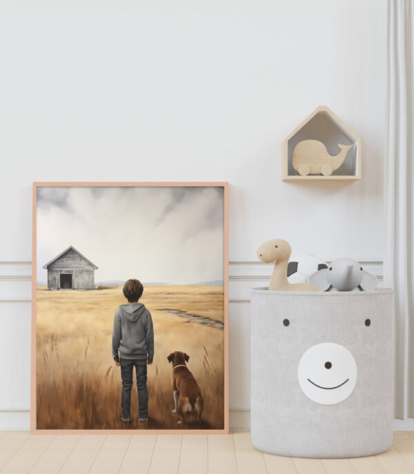 Boy and Dog Wall Art, Nursery Art