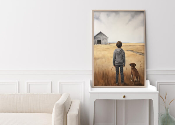 Boy and Dog Wall Art, Nursery Art