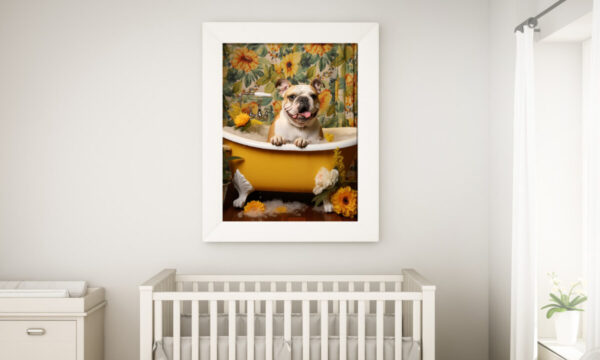 Bulldog Puppies in a Bathtub, INSTANT DOWNLOADS, Bulldog Wall Art, Bathroom Dog Art, Bathroom Decor, Yellow Art - Image 2