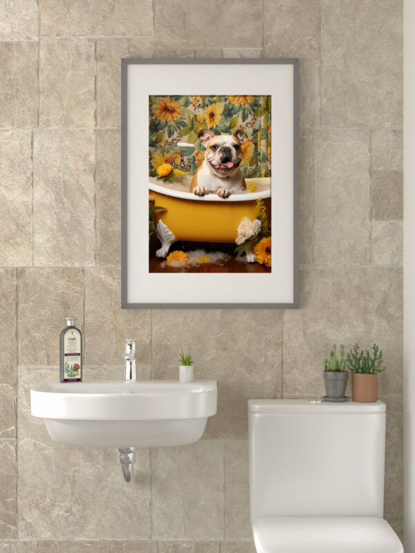 Bulldog Puppies in a Bathtub, INSTANT DOWNLOADS, Bulldog Wall Art, Bathroom Dog Art, Bathroom Decor, Yellow Art - Image 3