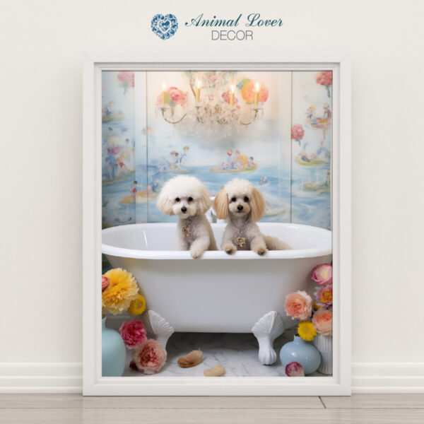 Poodles in a Bathtub, INSTANT DOWNLOADS, Poodles Wall Art, Bathroom Dog Art, Bathroom Decor, Dog Art