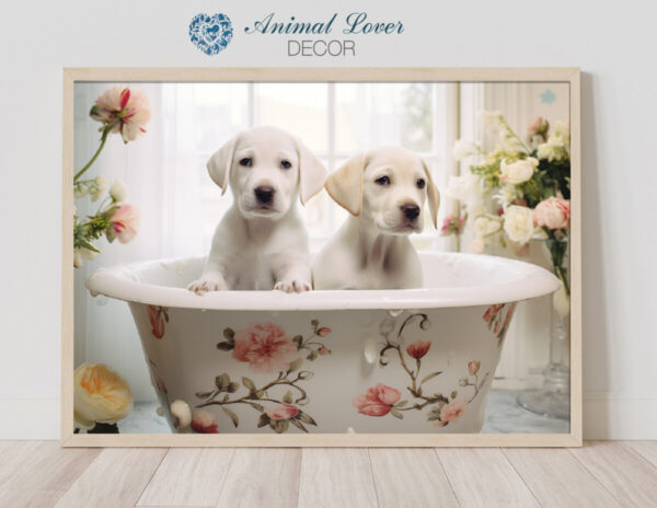 White Labrador Puppies in a Bathtub, INSTANT DOWNLOADS, Labrador Wall Art, Bathroom Dog Art, Bathroom Decor, Dog Art