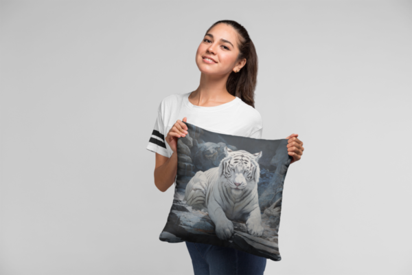 White Tiger Pillow, White Tiger Gift, Bedroom Decor, White Tiger Home Decore, Tiger Pillow, Tiger decor, Square Pillow - Image 3