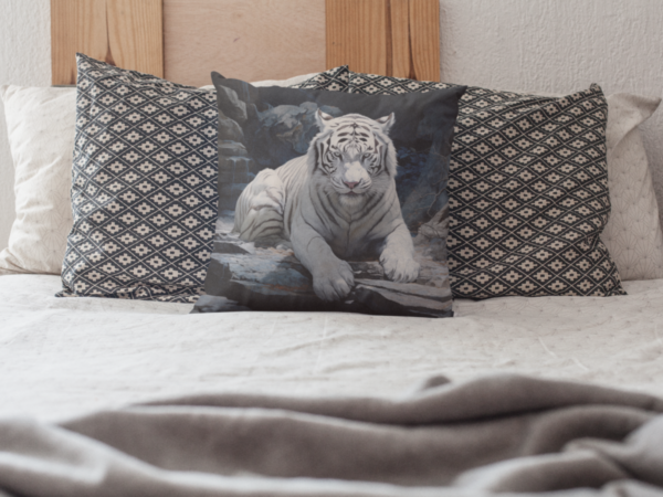 White Tiger Pillow, White Tiger Gift, Bedroom Decor, White Tiger Home Decore, Tiger Pillow, Tiger decor, Square Pillow - Image 4