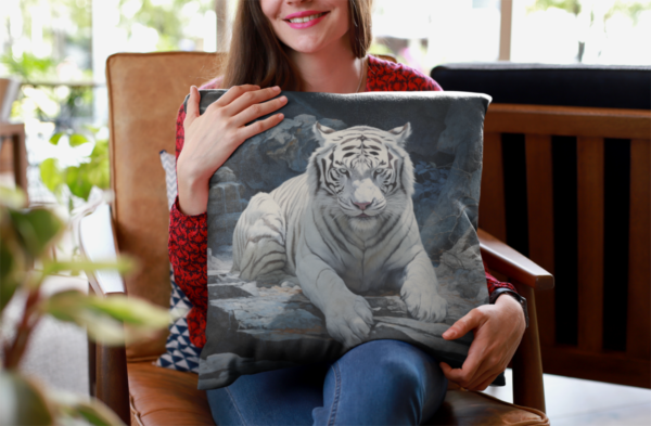 White Tiger Pillow, White Tiger Gift, Bedroom Decor, White Tiger Home Decore, Tiger Pillow, Tiger decor, Square Pillow - Image 6