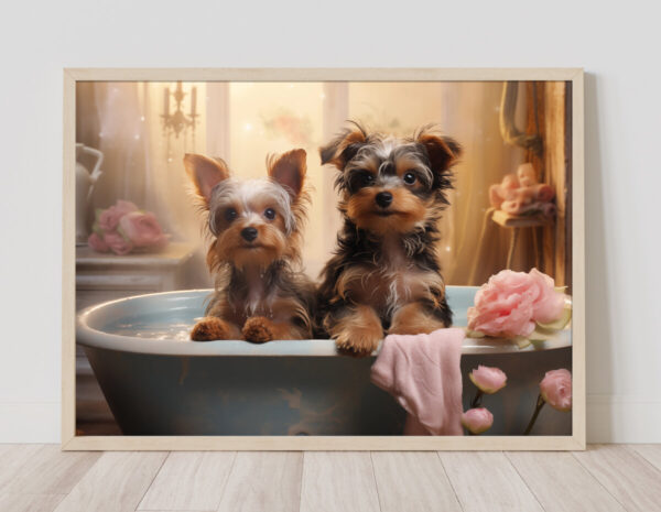 Yorkshire Terriers in a Bathtub, INSTANT DOWNLOADS, Yorkshire Terriers Wall Art, Bathroom Dog Art, Bathroom Decor