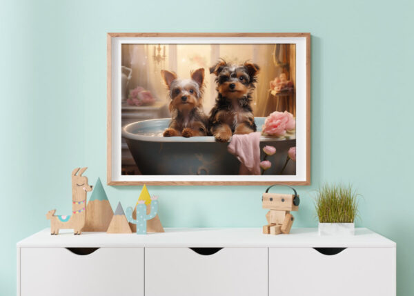 Yorkshire Terriers in a Bathtub, INSTANT DOWNLOADS, Yorkshire Terriers Wall Art, Bathroom Dog Art, Bathroom Decor - Image 4